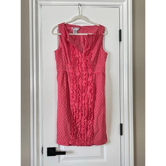 Maggy London Coral Eyelet V Neck A Line Dress Size 12 - Picture 2 of 9
